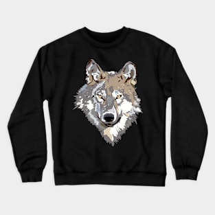 Cute Wolf Illustrated Animal Face Crewneck Sweatshirt